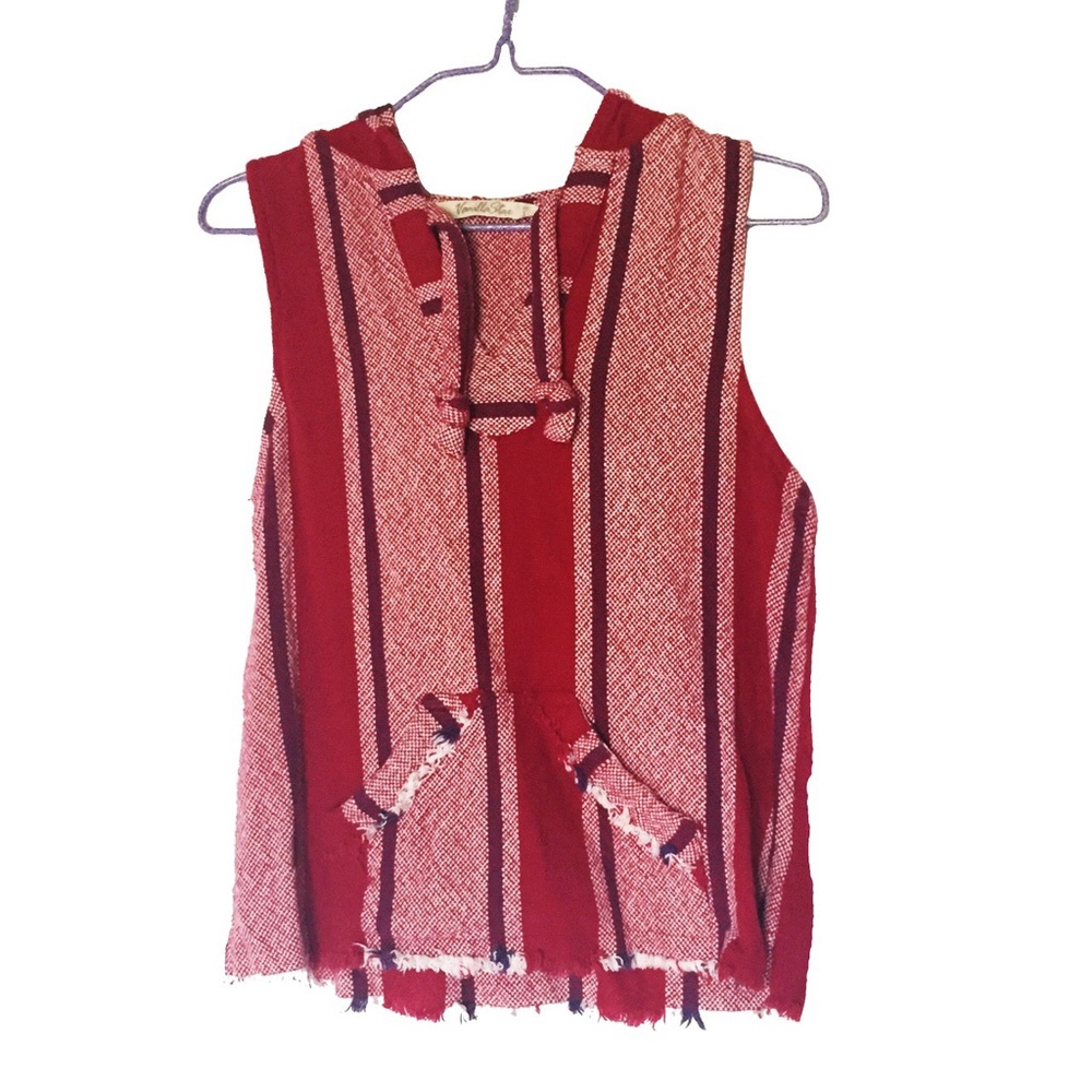 Your favorite hippie hand knit sleeveless hoodie